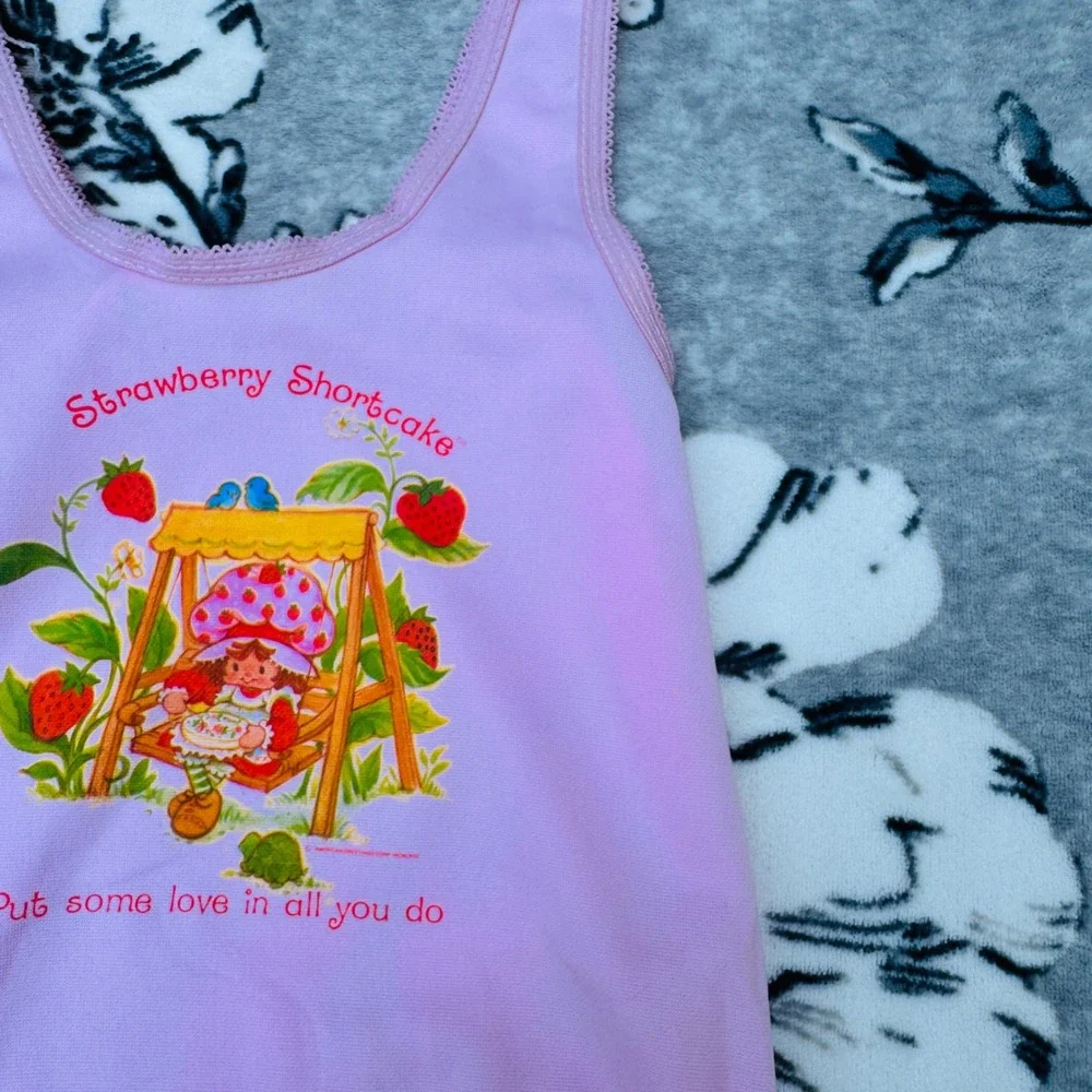 Strawberry Shortcake Undershirt Set Kids M 8-10 Pink New Vintage 1980 Graphic